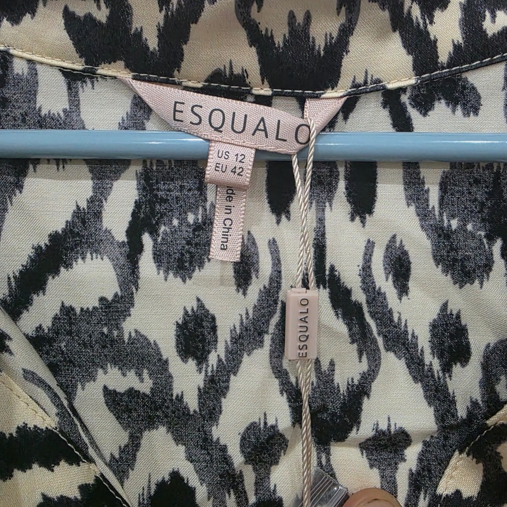 Esqualo Serendipity Black Cream Ikat Print Midi Button Down Dress Womens 12 NEW - Picture 7 of 9